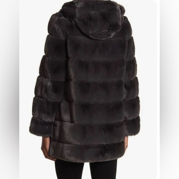 BCBGMAXAZRIA Charcoal Faux Fur Hooded Coat Size S - Picture 8 of 13